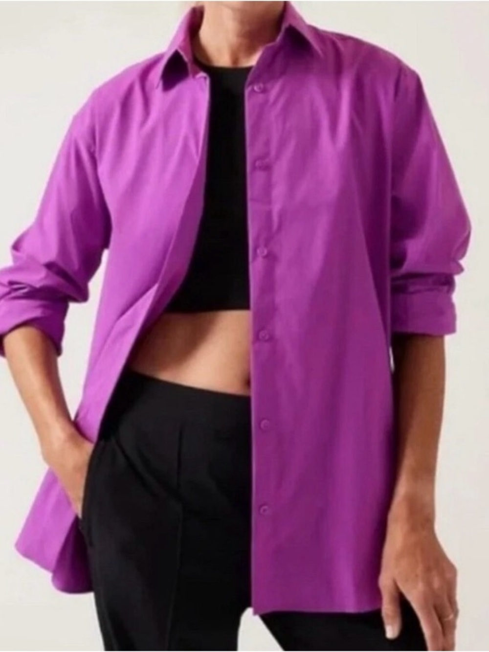 NWT Athleta purple oversized poplin performance button down - Size Large